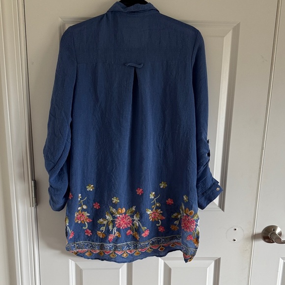 Anthropologie Fig & Flower Embroidered Gauzy Floral Tunic Top Size Small - Picture 5 of 7